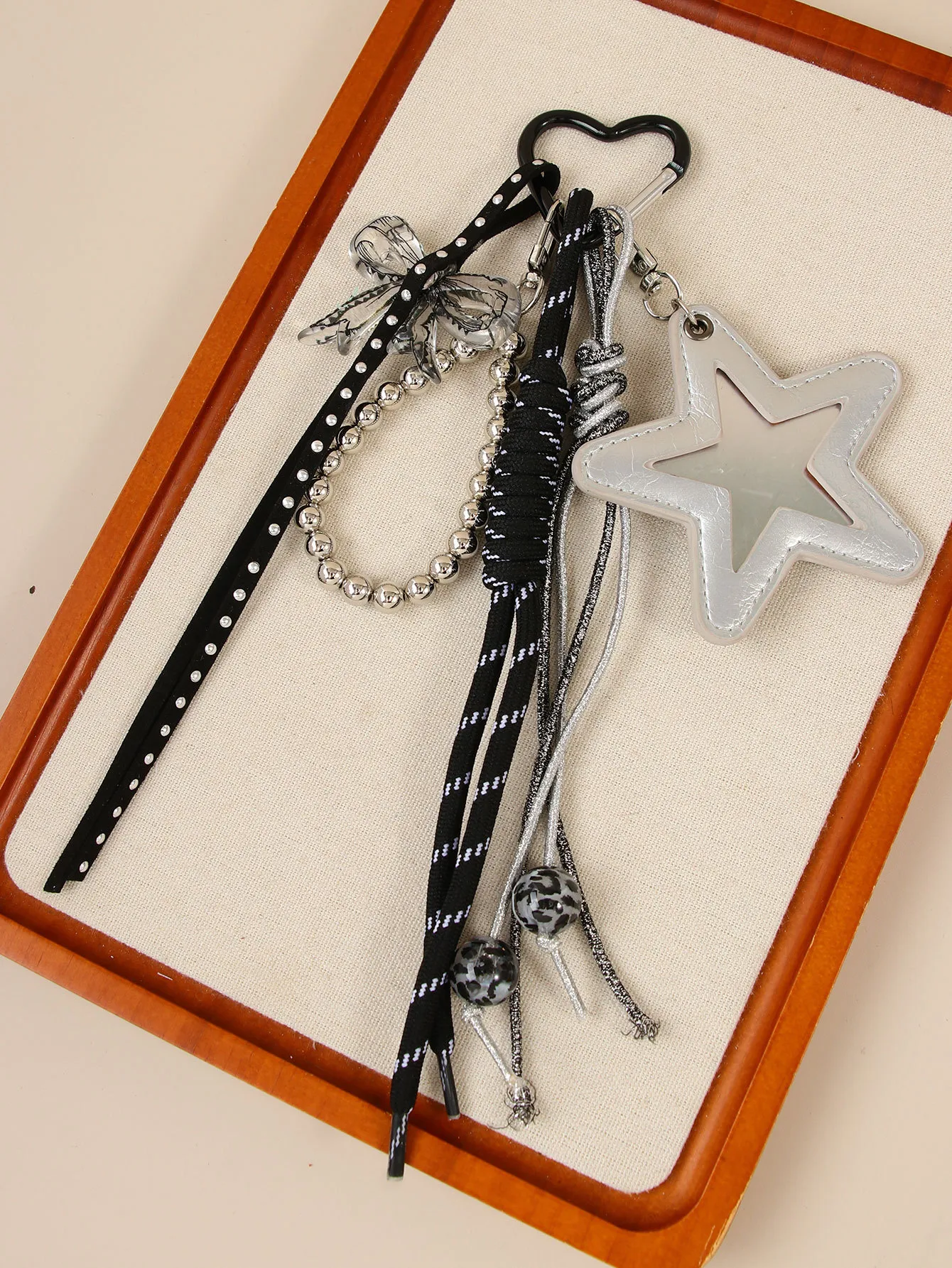 New Sweet Cool Crack Star Compact Mirror Luxury Handbag Butterfly Knot Beaded Pendant Decorative Accessories European Style display picture 5