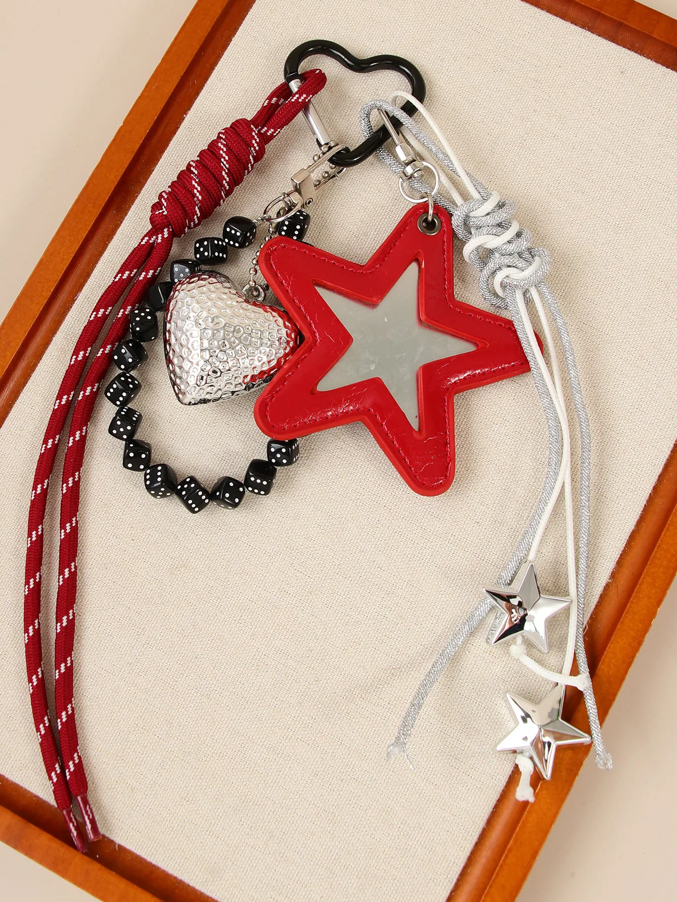 New Sweet Cool Crack Star Compact Mirror Luxury Handbag Butterfly Knot Beaded Pendant Decorative Accessories European Style display picture 6