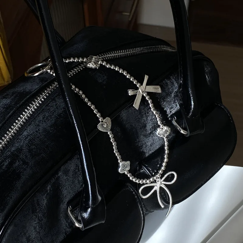 Silver Butterfly Knot Beaded Phone Chain New Ins Girl Ccd Lanyard Bag Pendant Cool Original Design Minimalist Style display picture 5