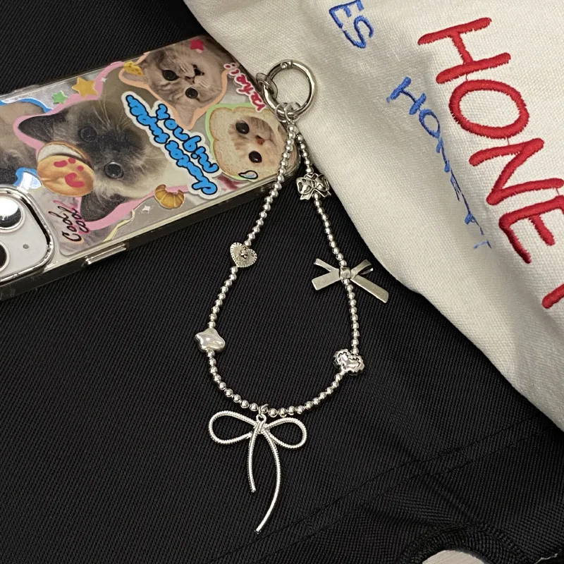 Silver Butterfly Knot Beaded Phone Chain New Ins Girl Ccd Lanyard Bag Pendant Cool Original Design Minimalist Style display picture 11