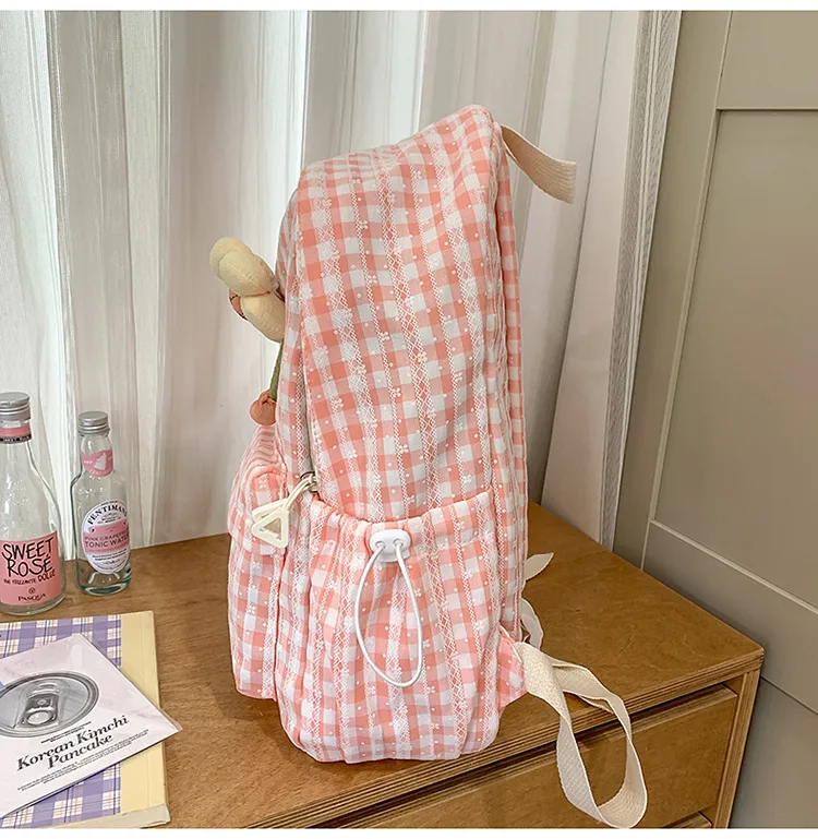 Large Capacity School Backpack For Junior And High School Girls Plaid Design Summer Bag Double Shoulder Bag For Teenage Girls display picture 1