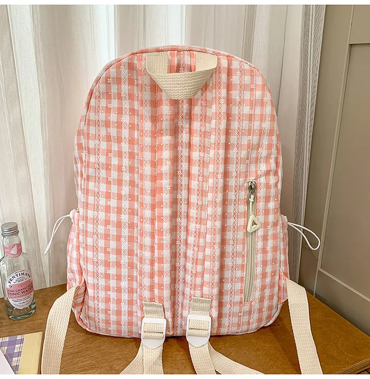 Large Capacity School Backpack For Junior And High School Girls Plaid Design Summer Bag Double Shoulder Bag For Teenage Girls display picture 2