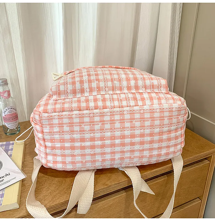 Large Capacity School Backpack For Junior And High School Girls Plaid Design Summer Bag Double Shoulder Bag For Teenage Girls display picture 3