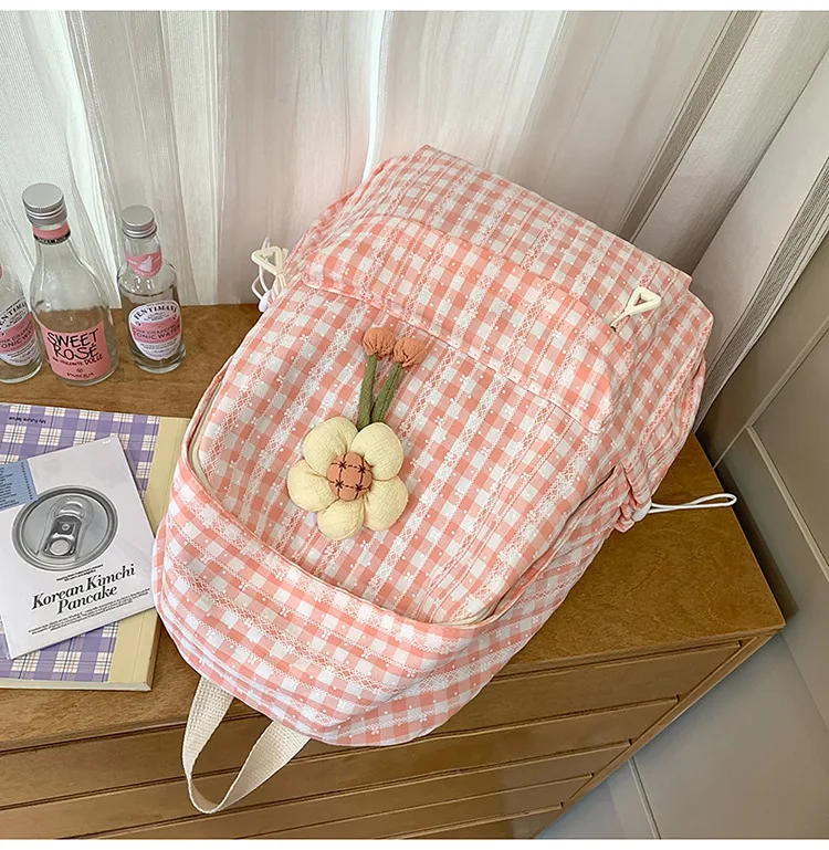 Large Capacity School Backpack For Junior And High School Girls Plaid Design Summer Bag Double Shoulder Bag For Teenage Girls display picture 4