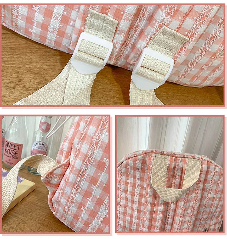 Large Capacity School Backpack For Junior And High School Girls Plaid Design Summer Bag Double Shoulder Bag For Teenage Girls display picture 5