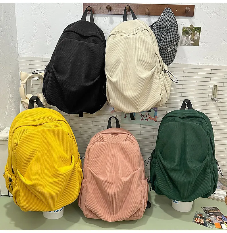 Retro New Style Corduroy Backpack Women Casual Travel Large Capacity School Bag University Commuter Bag Pure Color Polyester Lining display picture 33