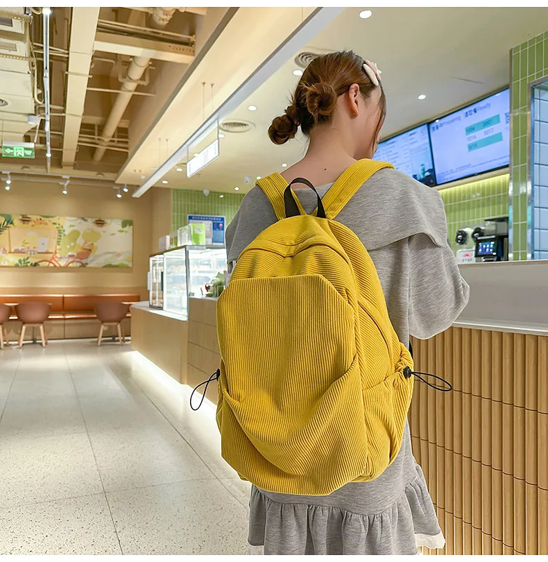 Retro New Style Corduroy Backpack Women Casual Travel Large Capacity School Bag University Commuter Bag Pure Color Polyester Lining display picture 13