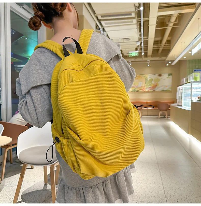Retro New Style Corduroy Backpack Women Casual Travel Large Capacity School Bag University Commuter Bag Pure Color Polyester Lining display picture 14