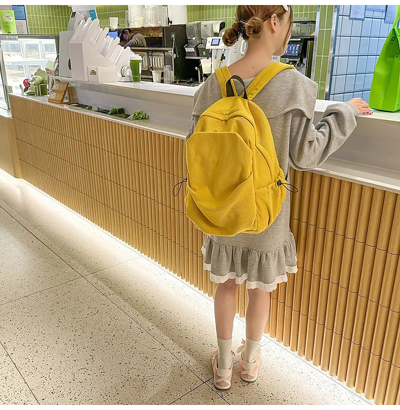 Retro New Style Corduroy Backpack Women Casual Travel Large Capacity School Bag University Commuter Bag Pure Color Polyester Lining display picture 15