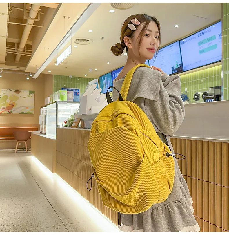 Retro New Style Corduroy Backpack Women Casual Travel Large Capacity School Bag University Commuter Bag Pure Color Polyester Lining display picture 16