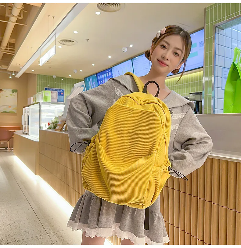 Retro New Style Corduroy Backpack Women Casual Travel Large Capacity School Bag University Commuter Bag Pure Color Polyester Lining display picture 17