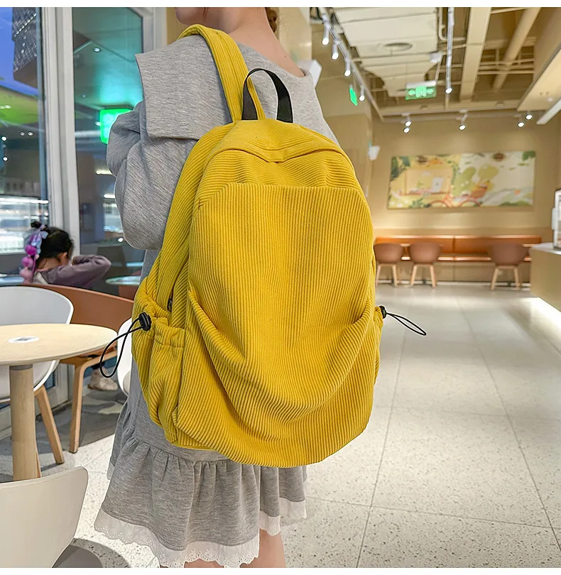 Retro New Style Corduroy Backpack Women Casual Travel Large Capacity School Bag University Commuter Bag Pure Color Polyester Lining display picture 19