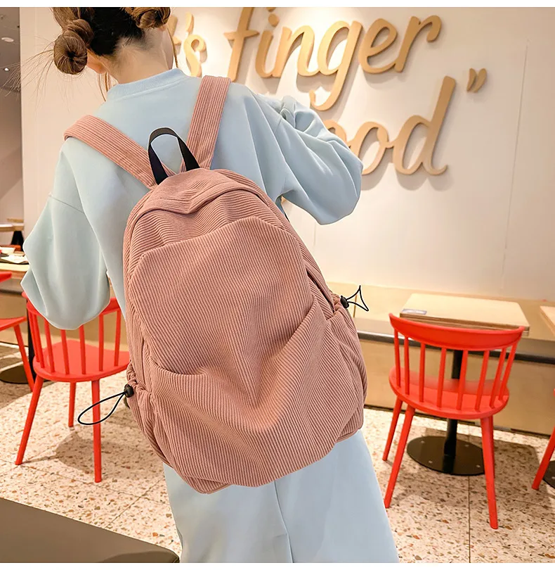Retro New Style Corduroy Backpack Women Casual Travel Large Capacity School Bag University Commuter Bag Pure Color Polyester Lining display picture 24