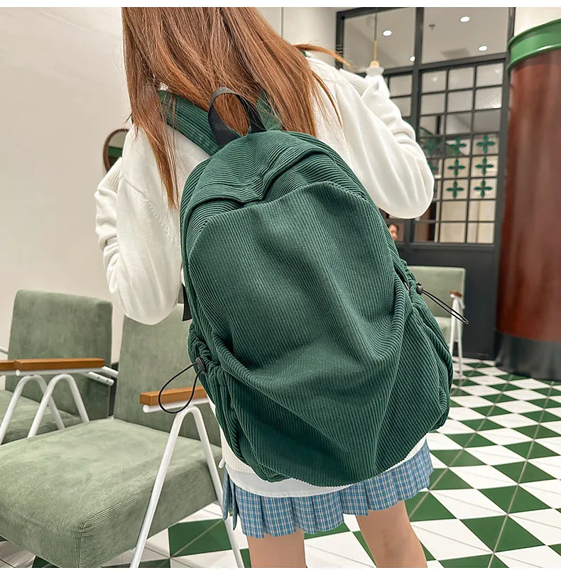 Retro New Style Corduroy Backpack Women Casual Travel Large Capacity School Bag University Commuter Bag Pure Color Polyester Lining display picture 29