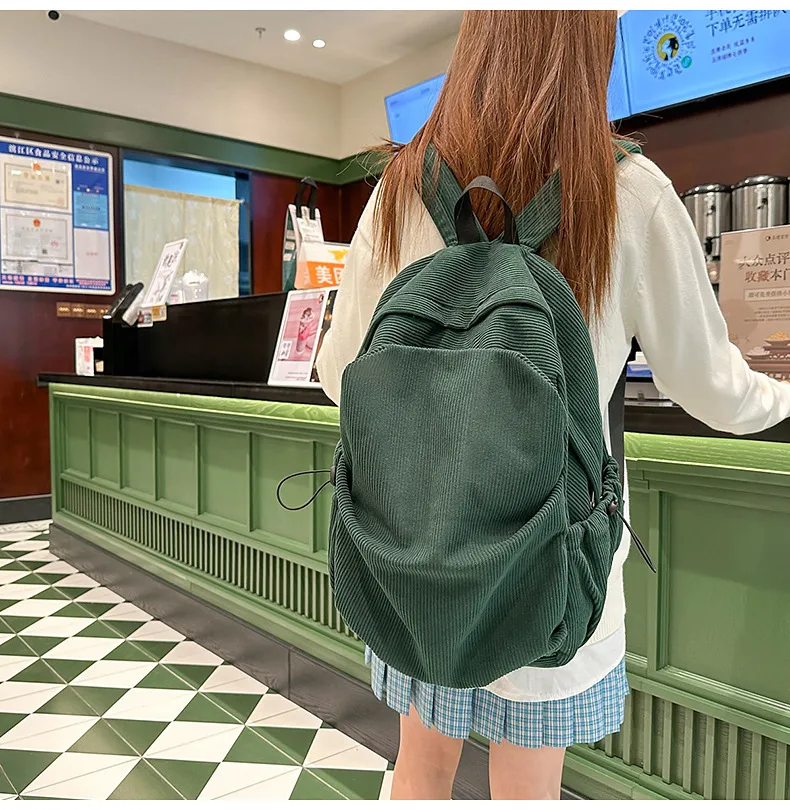 Retro New Style Corduroy Backpack Women Casual Travel Large Capacity School Bag University Commuter Bag Pure Color Polyester Lining display picture 30