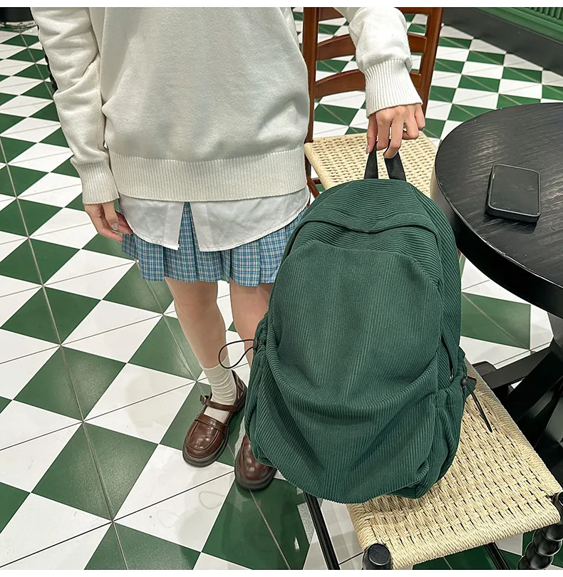 Retro New Style Corduroy Backpack Women Casual Travel Large Capacity School Bag University Commuter Bag Pure Color Polyester Lining display picture 32