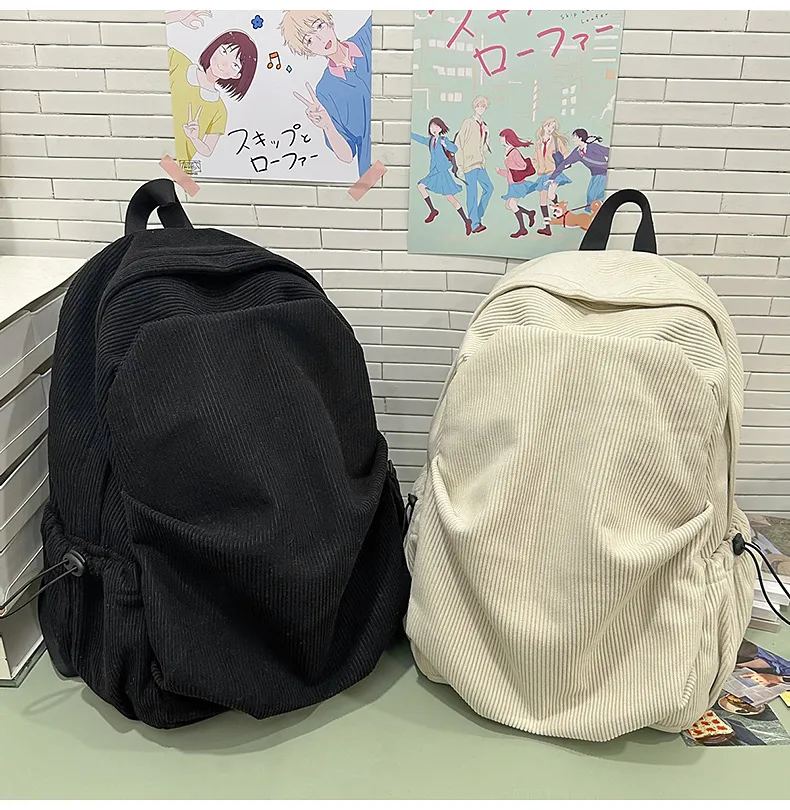 Retro New Style Corduroy Backpack Women Casual Travel Large Capacity School Bag University Commuter Bag Pure Color Polyester Lining display picture 34