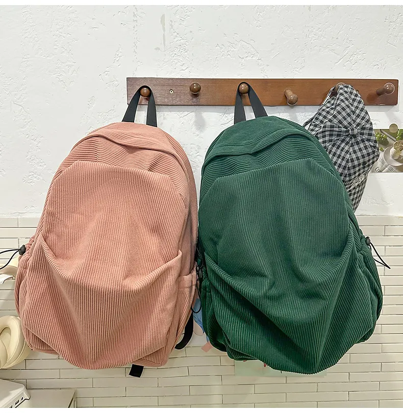 Retro New Style Corduroy Backpack Women Casual Travel Large Capacity School Bag University Commuter Bag Pure Color Polyester Lining display picture 35