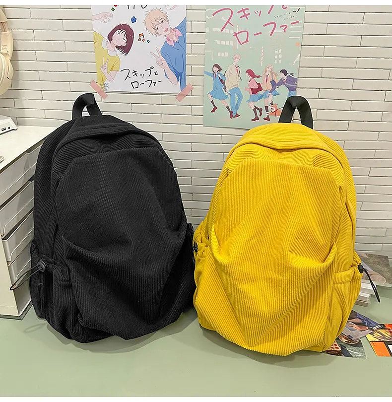 Retro New Style Corduroy Backpack Women Casual Travel Large Capacity School Bag University Commuter Bag Pure Color Polyester Lining display picture 36
