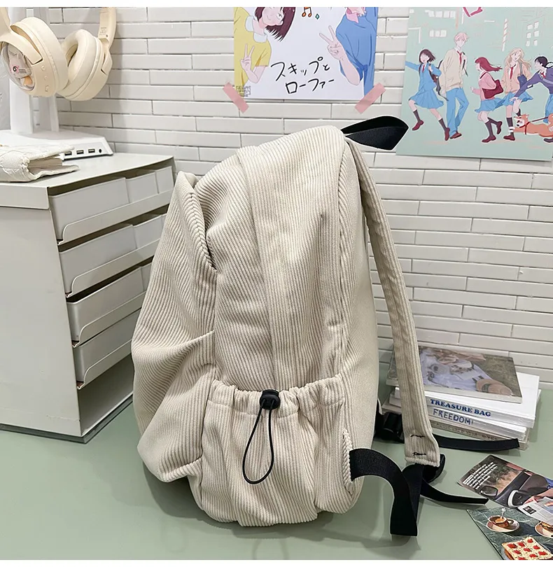 Retro New Style Corduroy Backpack Women Casual Travel Large Capacity School Bag University Commuter Bag Pure Color Polyester Lining display picture 37