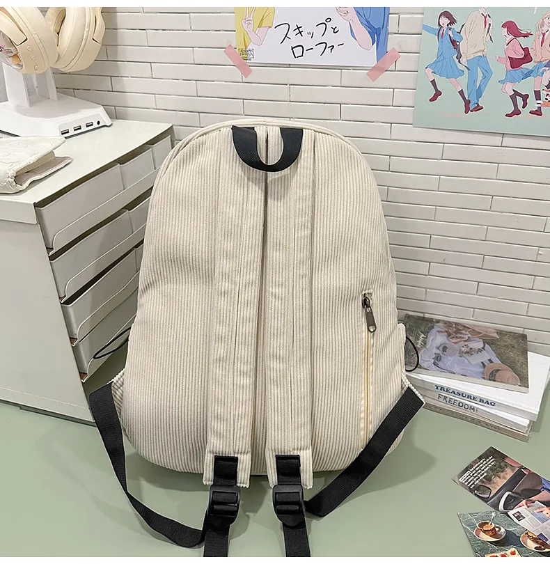 Retro New Style Corduroy Backpack Women Casual Travel Large Capacity School Bag University Commuter Bag Pure Color Polyester Lining display picture 38