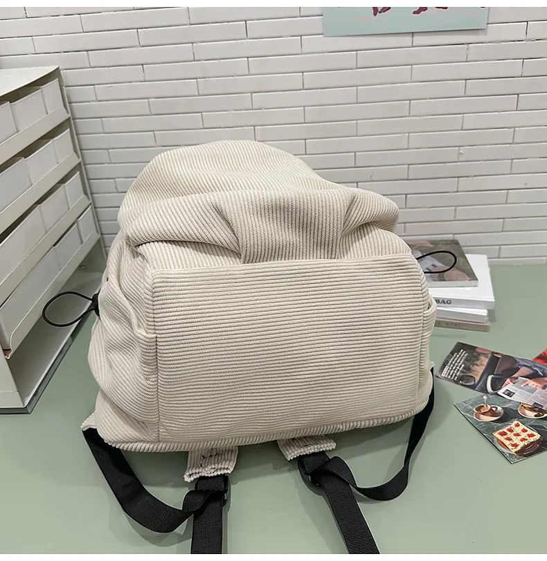 Retro New Style Corduroy Backpack Women Casual Travel Large Capacity School Bag University Commuter Bag Pure Color Polyester Lining display picture 39