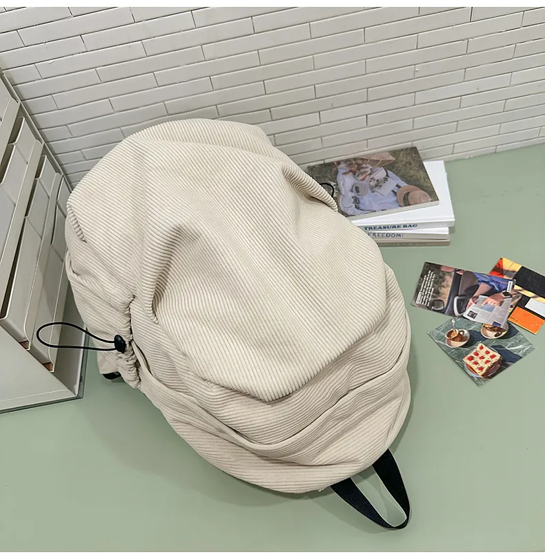 Retro New Style Corduroy Backpack Women Casual Travel Large Capacity School Bag University Commuter Bag Pure Color Polyester Lining display picture 40