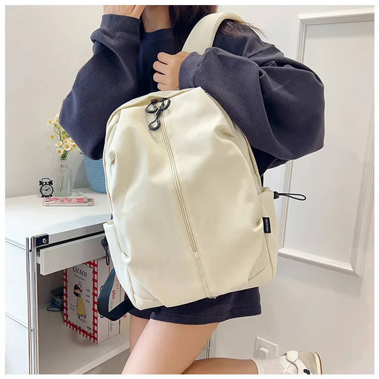 Unisex Pure Color Simple Nylon Double Shoulder Backpack Casual Fashion Lightweight Forest System School Bag Leisure Outdoor Travel Bag display picture 1