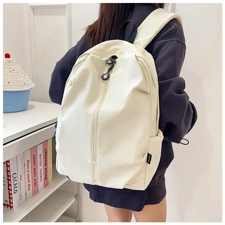 Unisex Pure Color Simple Nylon Double Shoulder Backpack Casual Fashion Lightweight Forest System School Bag Leisure Outdoor Travel Bag display picture 2