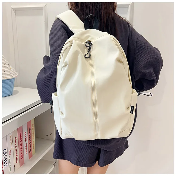 Unisex Pure Color Simple Nylon Double Shoulder Backpack Casual Fashion Lightweight Forest System School Bag Leisure Outdoor Travel Bag display picture 3