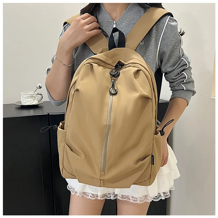 Unisex Pure Color Simple Nylon Double Shoulder Backpack Casual Fashion Lightweight Forest System School Bag Leisure Outdoor Travel Bag display picture 4