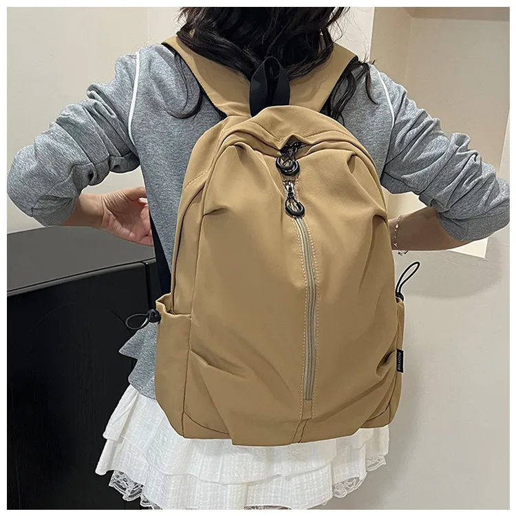 Unisex Pure Color Simple Nylon Double Shoulder Backpack Casual Fashion Lightweight Forest System School Bag Leisure Outdoor Travel Bag display picture 5