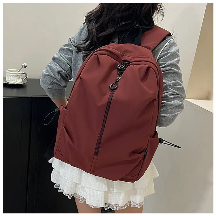 Unisex Pure Color Simple Nylon Double Shoulder Backpack Casual Fashion Lightweight Forest System School Bag Leisure Outdoor Travel Bag display picture 6