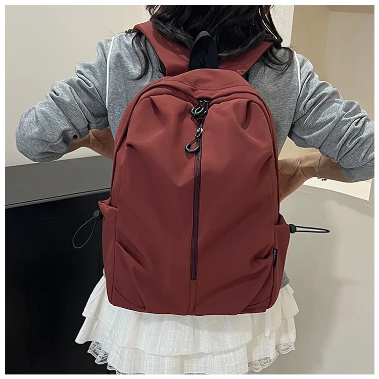 Unisex Pure Color Simple Nylon Double Shoulder Backpack Casual Fashion Lightweight Forest System School Bag Leisure Outdoor Travel Bag display picture 7