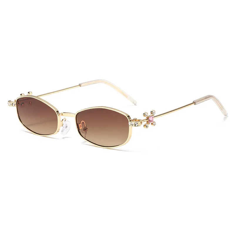 Fashionable Diamond Alloy Arm Sunglasses Women's Luxury Jewelry OnRing Eyewear Oval Frame Full Frame Hexagonal And Circular Design display picture 3