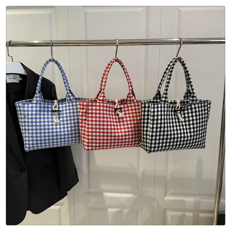 Trendy Canvas Grid Fresh Artistic Campus Large Capacity Fashionable Commuter Single Shoulder Handbag Women's Bag Summer display picture 12