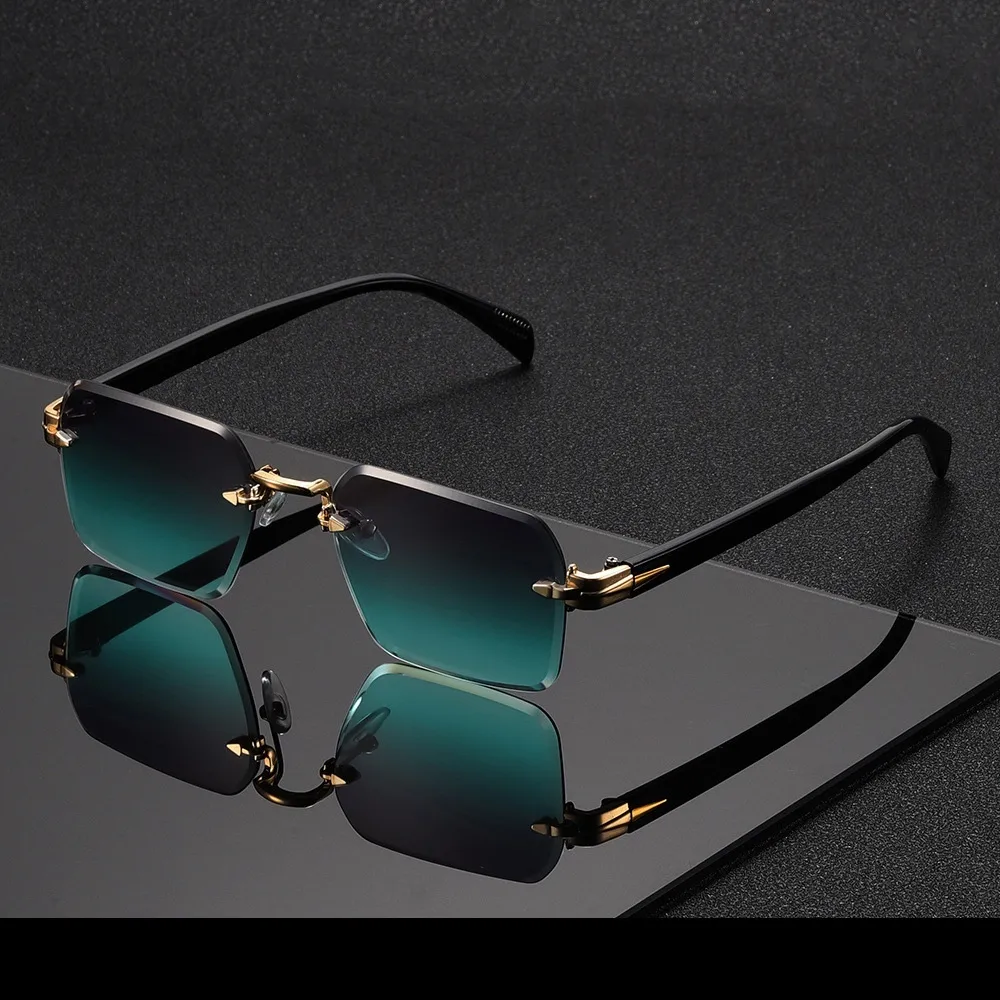 Unisex Metal Frameless Sunglasses Outdoor Simple Style High Quality Sun Protection Grey And Gold Color Business Basic Minimalist Design display picture 4