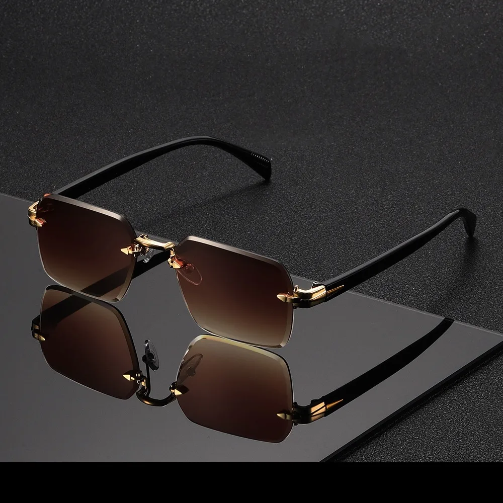 Unisex Metal Frameless Sunglasses Outdoor Simple Style High Quality Sun Protection Grey And Gold Color Business Basic Minimalist Design display picture 6