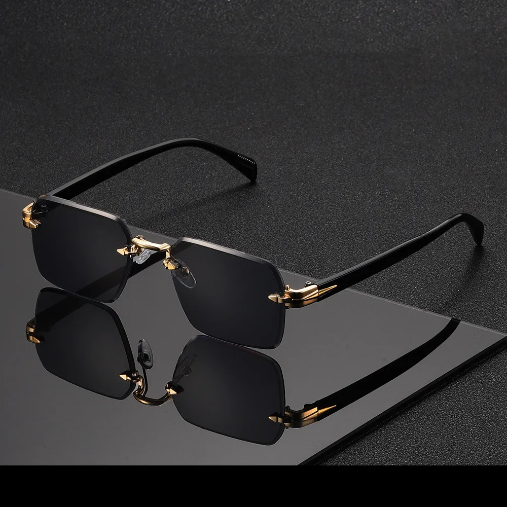 Unisex Metal Frameless Sunglasses Outdoor Simple Style High Quality Sun Protection Grey And Gold Color Business Basic Minimalist Design display picture 2