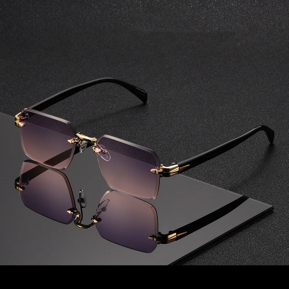 Unisex Metal Frameless Sunglasses Outdoor Simple Style High Quality Sun Protection Grey And Gold Color Business Basic Minimalist Design display picture 5