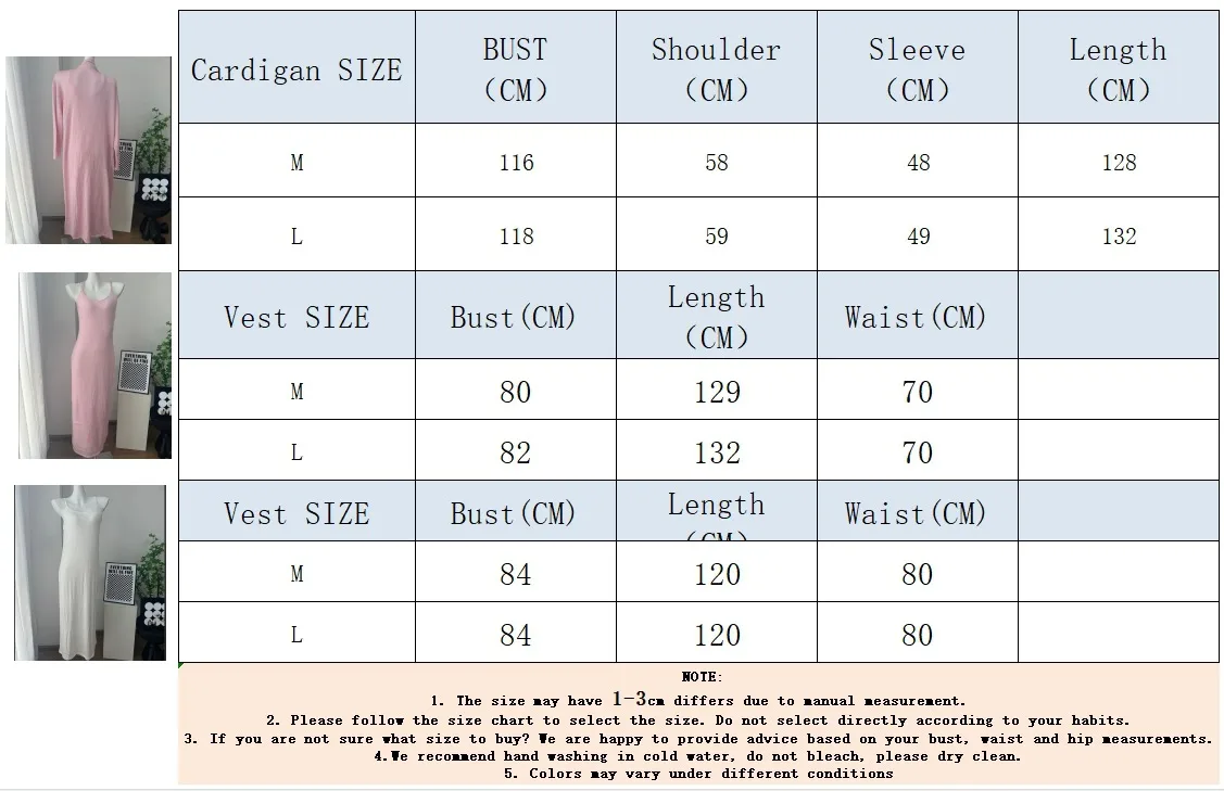 Women's Soft Knitted Hollow Out Vest Long Dress + Long Sleeve Open Cardigan Set Casual Style Round Neckline Ice Cream Color display picture 1