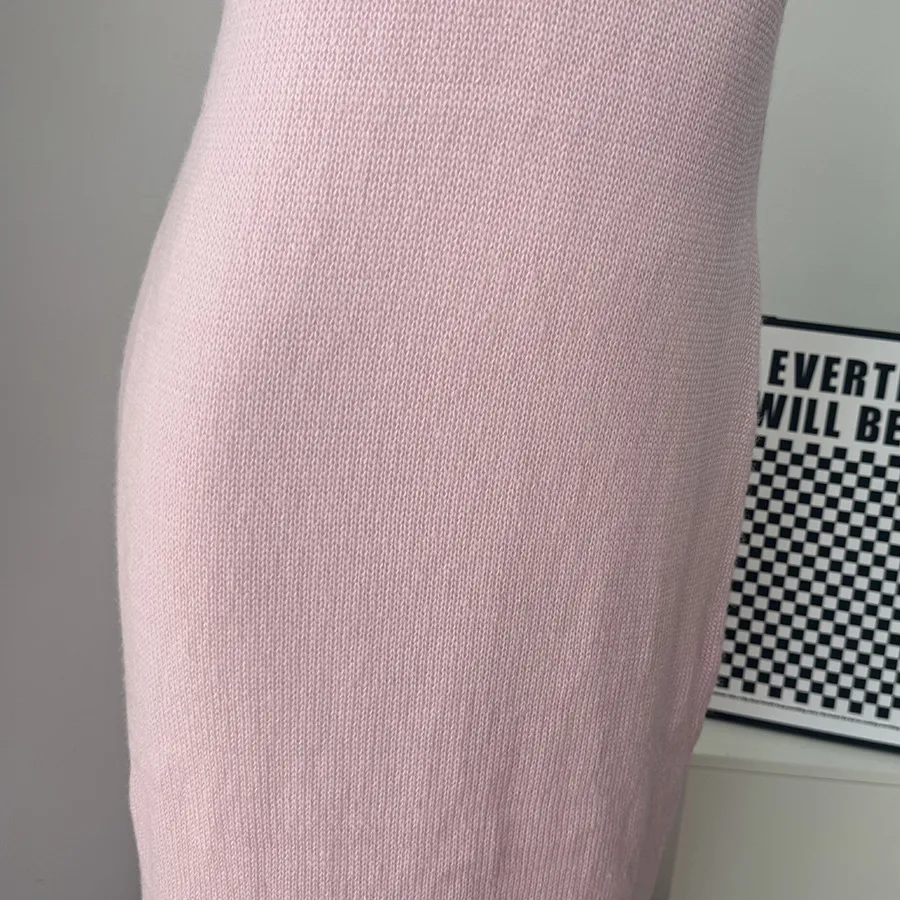 Women's Soft Knitted Hollow Out Vest Long Dress + Long Sleeve Open Cardigan Set Casual Style Round Neckline Ice Cream Color display picture 25