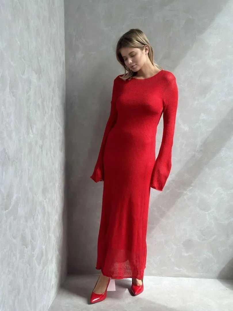 Women's Soft Knitted Hollow Long Dress + Vest Dress Set Casual Style Round Neck Long Sleeve Ice Cream Color European Vacation Fashion display picture 22