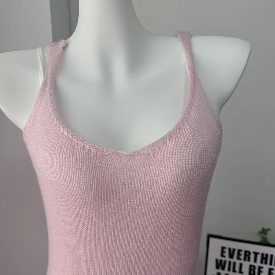Women's Soft Knitted Hollow Out Vest Long Dress + Long Sleeve Open Cardigan Set Casual Style Round Neckline Ice Cream Color display picture 27