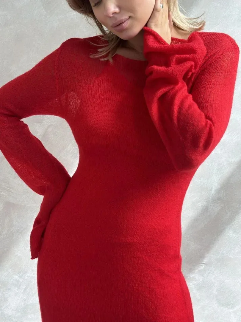Women's Soft Knitted Hollow Long Dress + Vest Dress Set Casual Style Round Neck Long Sleeve Ice Cream Color European Vacation Fashion display picture 14