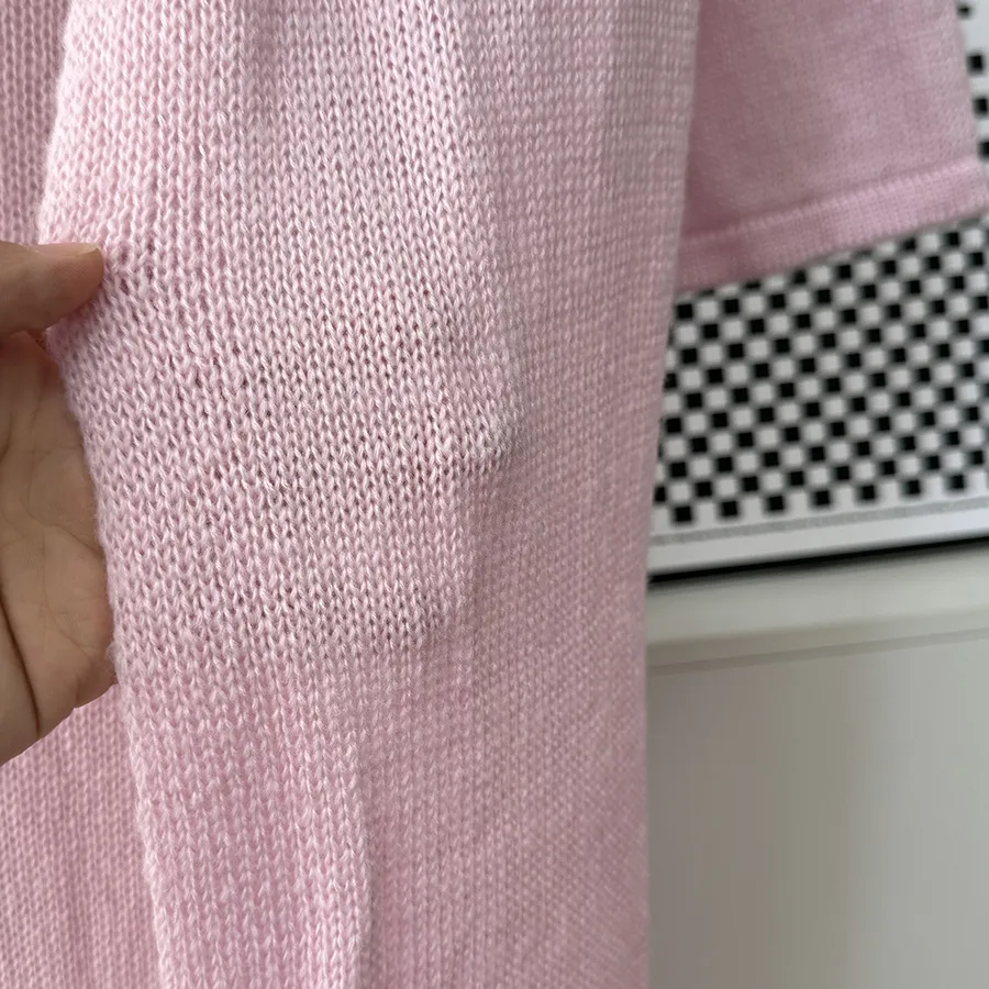 Women's Soft Knitted Hollow Out Vest Long Dress + Long Sleeve Open Cardigan Set Casual Style Round Neckline Ice Cream Color display picture 32