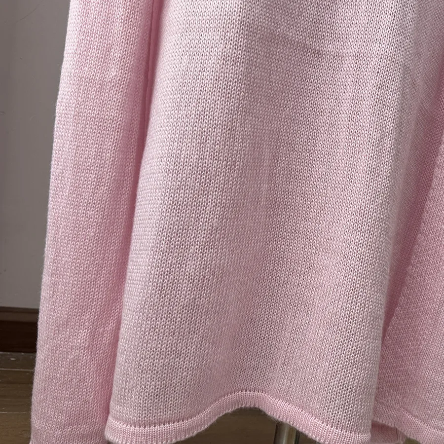 Women's Soft Knitted Hollow Out Vest Long Dress + Long Sleeve Open Cardigan Set Casual Style Round Neckline Ice Cream Color display picture 33