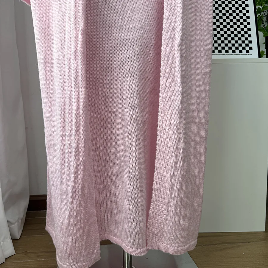 Women's Soft Knitted Hollow Out Vest Long Dress + Long Sleeve Open Cardigan Set Casual Style Round Neckline Ice Cream Color display picture 35