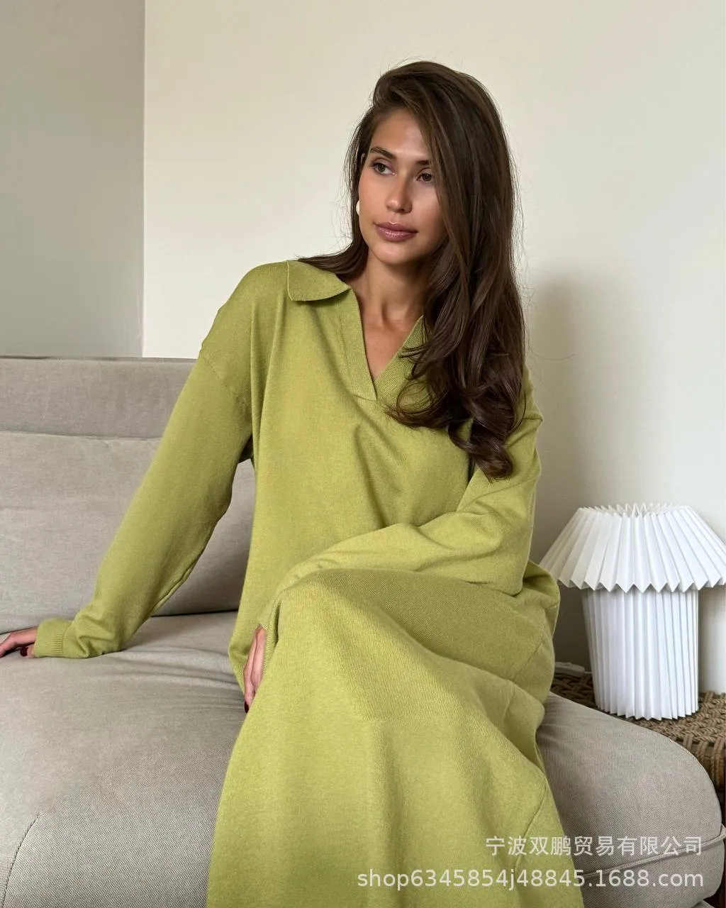 Elegant Long Sweater Dress European Style Casual Fashion Autumn Winter Women's Plus Size Scissors Collar Versatile Casual Wear display picture 2