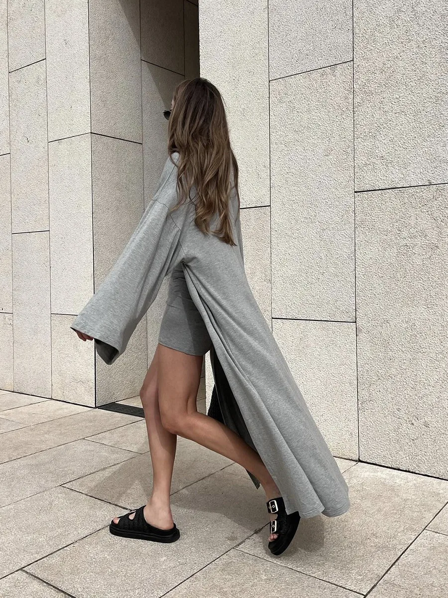 Fashionable Long Open Cardigan Short Skirt Set Women's Strap Vest Three-piece Casual Streetwear Loose Fit Modal Fabric display picture 4